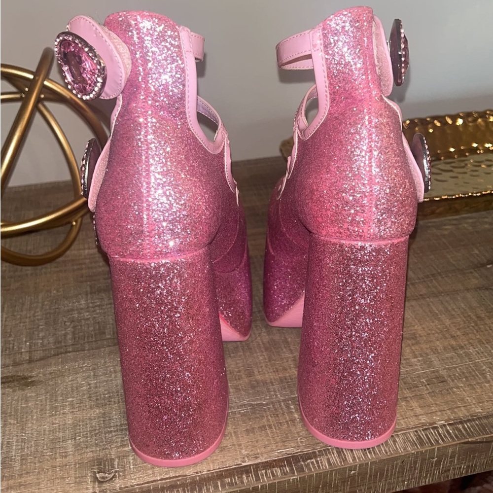 🚫SOLD🚫NWOB Sugar Thrillz ‘Down to play’ pink glitter platform heels sz5 - Picture 6 of 11